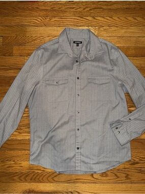 Express Men's Gray Pinstripe Casual Button-Down Shirt